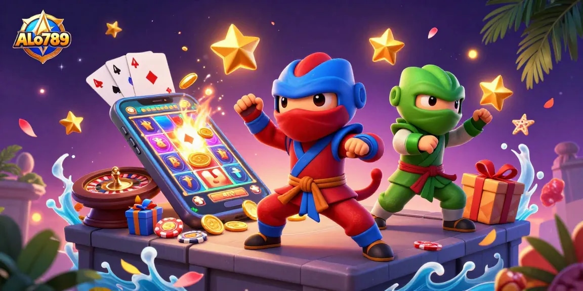 Experience thrilling cockfighting action with ALo789's vibrant illustration featuring dynamic ninja chameleons.