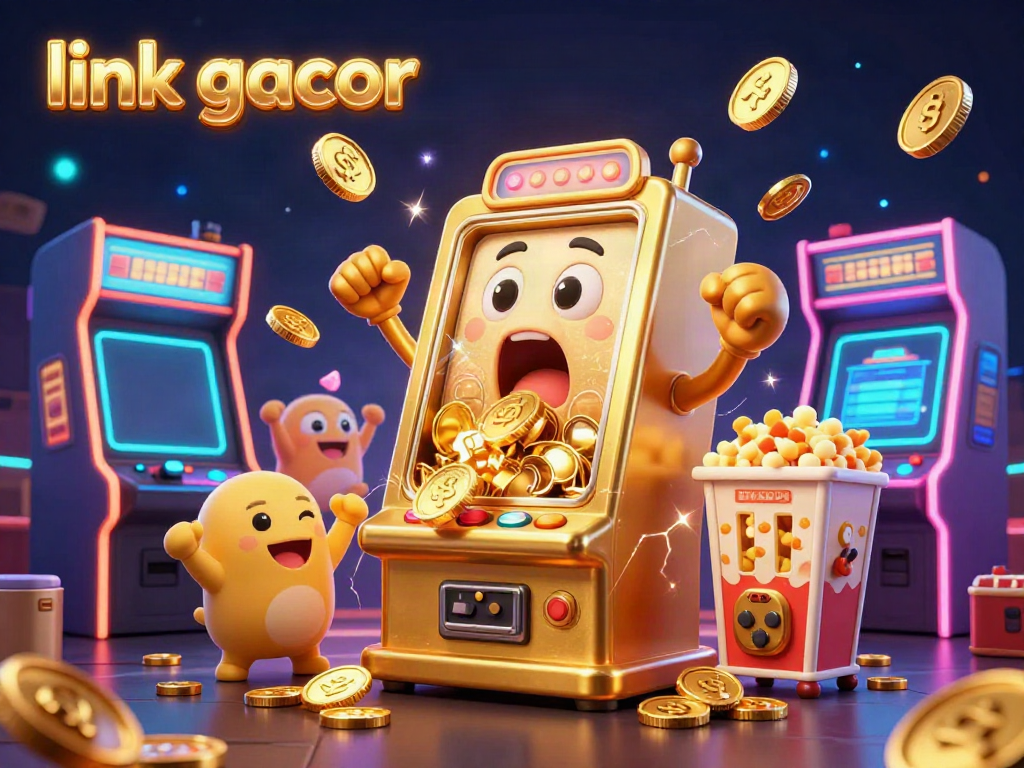 Experience the thrill with link gacor as a golden slot machine celebrates big wins amid vibrant casino action.