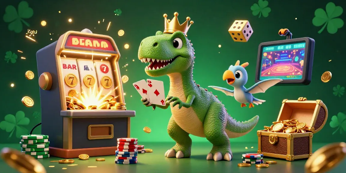 Experience the excitement of kqbd with a playful T-Rex and friends exploring a vibrant sports betting theme.