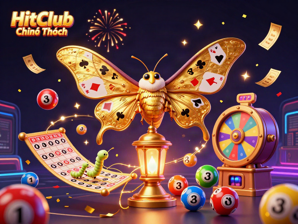 Experience the thrill of HitClub Chính Thức through a vibrant 3D casino scene filled with colorful elements and festive energy.