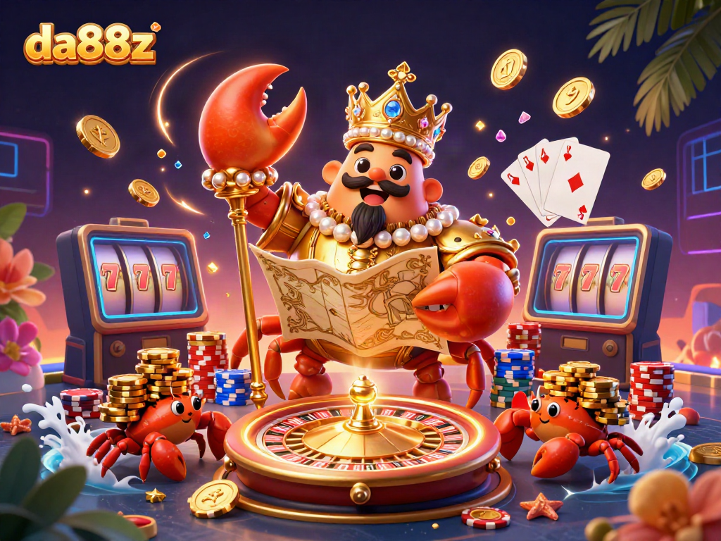 Engage in thrilling casino adventures with da88z, as the golden crab emperor leads the way amidst cascading treasures.