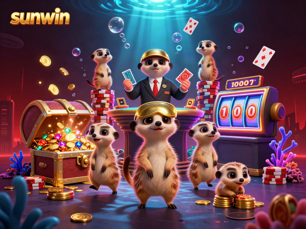 Experience the thrill of winning with sunwin as meerkats manage a vibrant casino operation filled with colorful jackpot treasures.