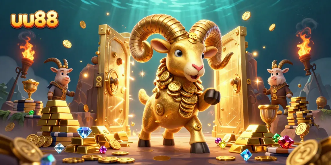Experience thrilling wins with uu88 in this vibrant casino-themed illustration filled with gold and gems.