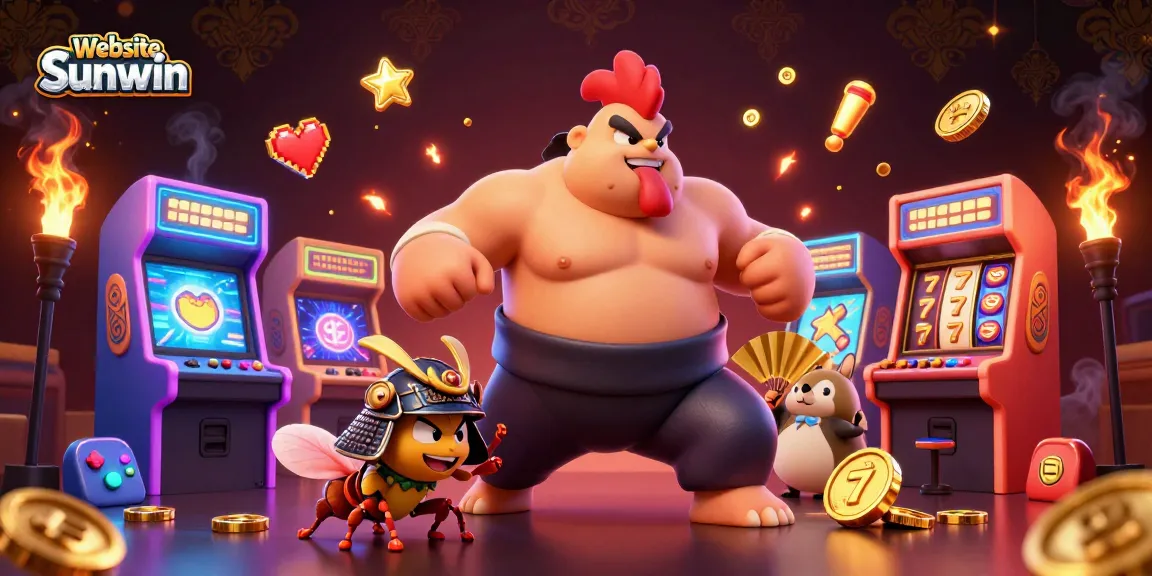 Experience excitement in Website Sunwin with a dynamic casino scene featuring vibrant gaming elements and lively characters.